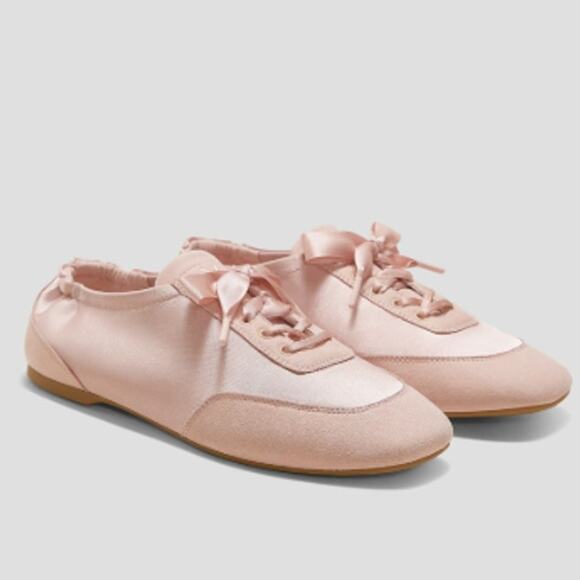 Vivaia Shoes - Vivaia Cristina Square Toe Lace-Up Satin Sneakerina Peach Blush EU 37.5 US 7 NEW